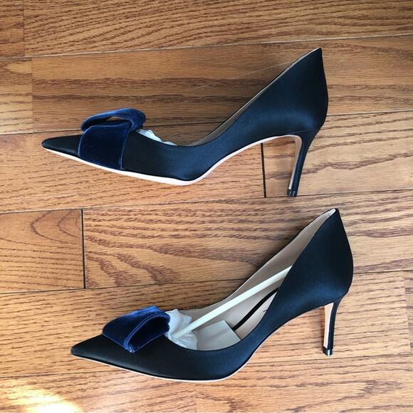 GIORGIO ARMANI RARE DECOLLETTE Black Satin Blue Velvet Accent Women’s Size 7 NWT - Picture 12 of 12